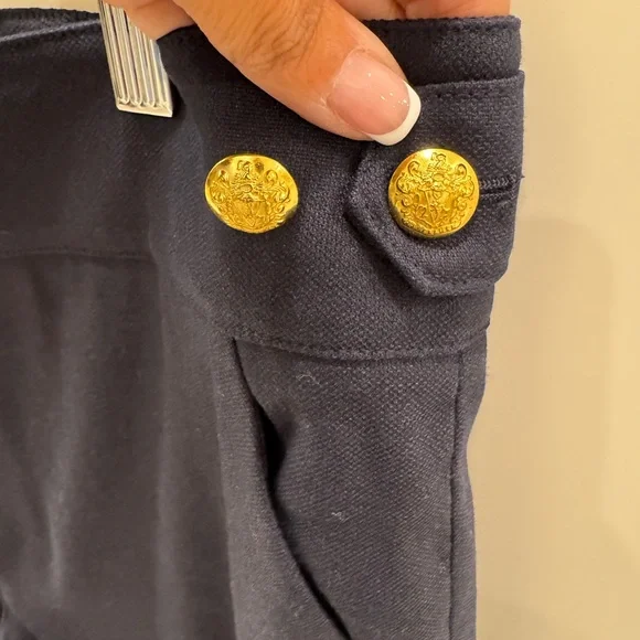 Veronica Beard Navy Blue Cropped Wide-leg Trousers with Gold Buttons - Size 16 - Picture 4 of 6